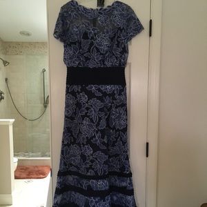 Tadashi Shoji Blue Violet Navy Peony Embroidered